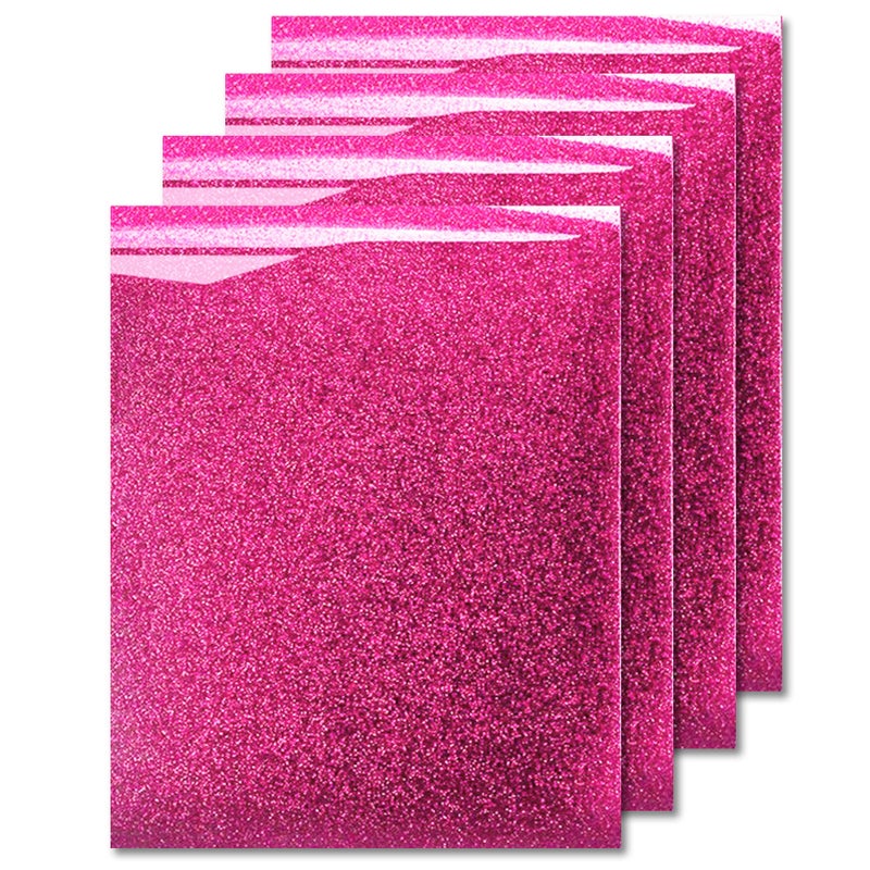 MiPremium Glitter Pink Heat Transfer Vinyl, Glitter Iron On Vinyl (Pack of 4 Sheets), for T Shirts Sports Clothing Other Garments & Fabrics, Easy to Cut Press & Apply Pink Glitter Ironon Vinyl (Pink) - Image 1